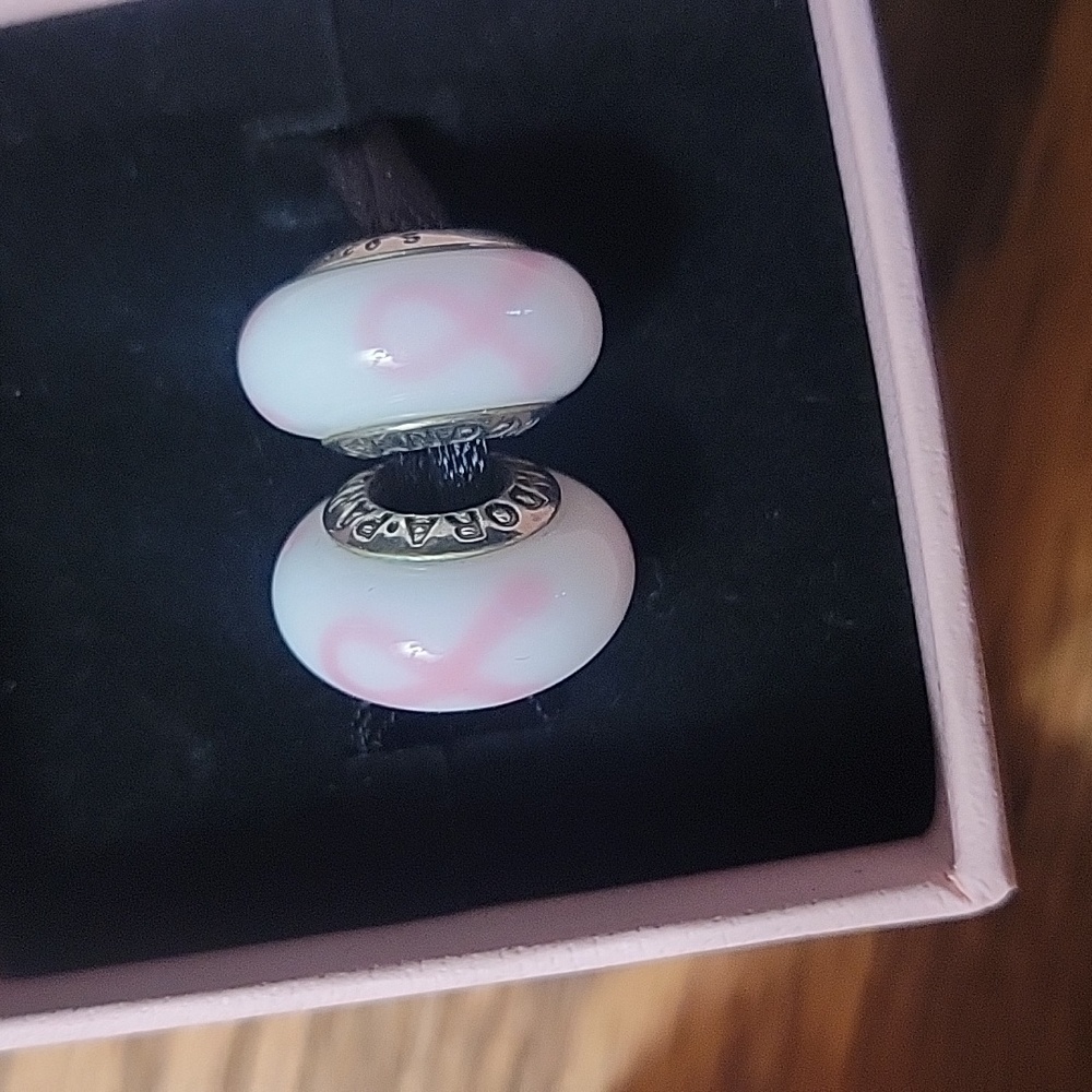 2 Pandora breast cancer glass charms!